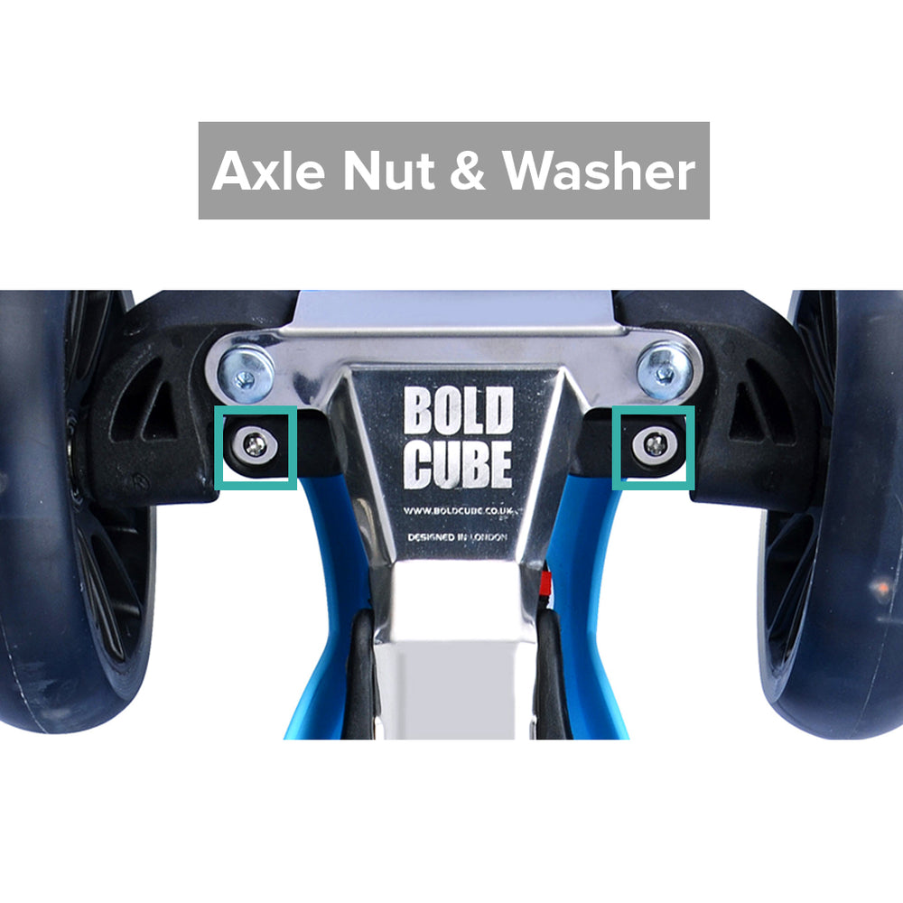 Axle, Nut & Washer - 3 Wheel Scooter - Parts - BOLDCUBE Scooters